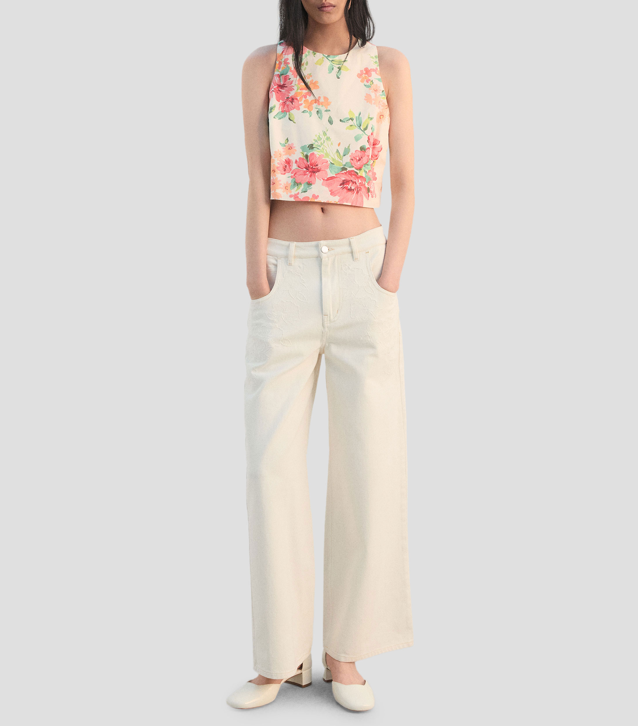 Blusa estampada sin mangas Mujer